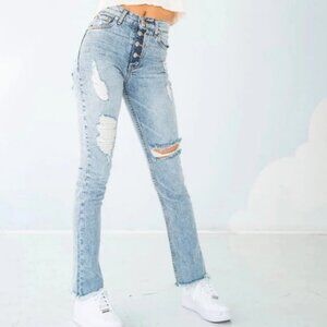 Revice Dream Fit Sweet Monday Wash Distressed Button Fly High Rise Jeans SIZE 28